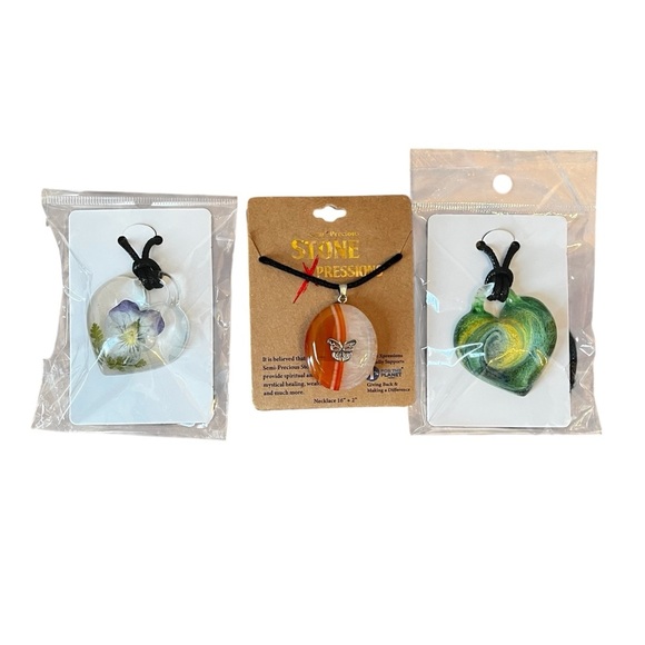 Necklaces Set of 3 New Glass Black Corded Rope - Picture 1 of 9